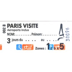 Paris Visite Travel Card Ticket Zones 1-5
